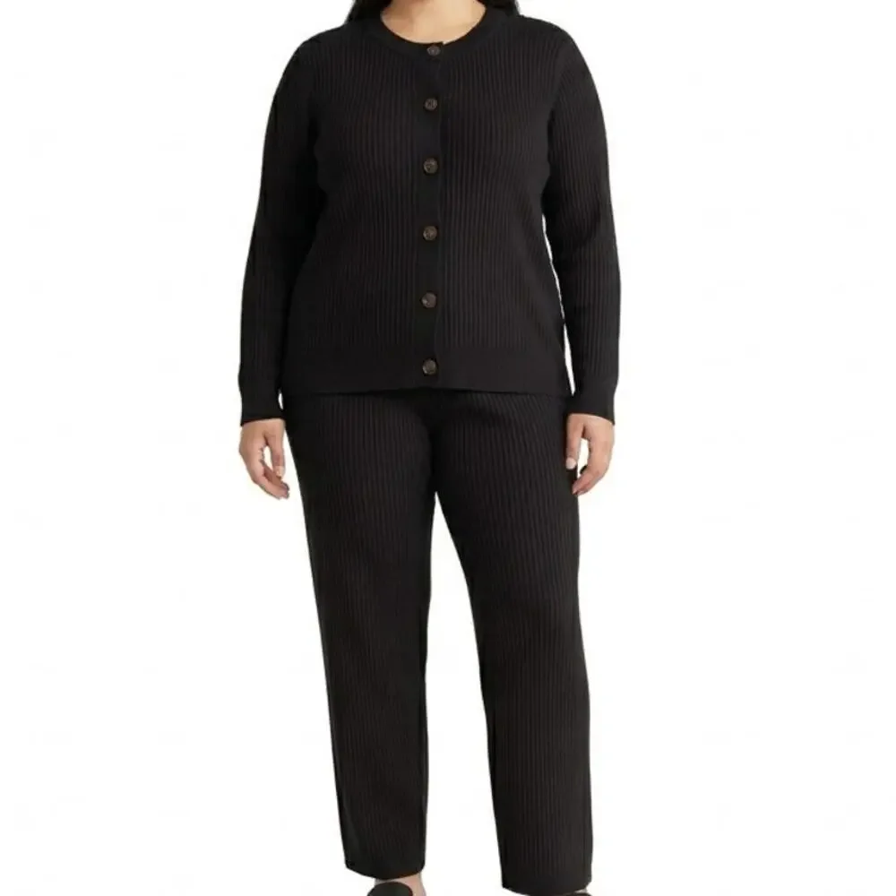 Eloquii Elements Black Rib Knit Button Lounge Set Pants Cardigan size 18 20 NEW